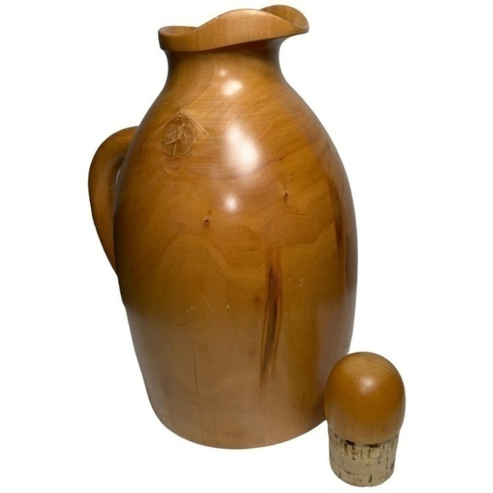 Manzoni Pietro Vietri Italy Wood Carafe Thermos Pitcher Cork Stopper 11.75”